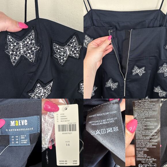 NWT Anthropologie Maeve The Brynne 3D Beaded Bow Spaghetti Strap Mini Dress 14 - Picture 12 of 15